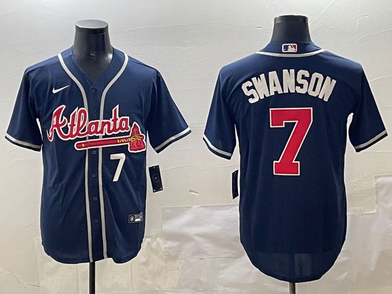 Men Atlanta Braves 7 Swanson Blue Game 2025 Nike MLB Jersey style 2